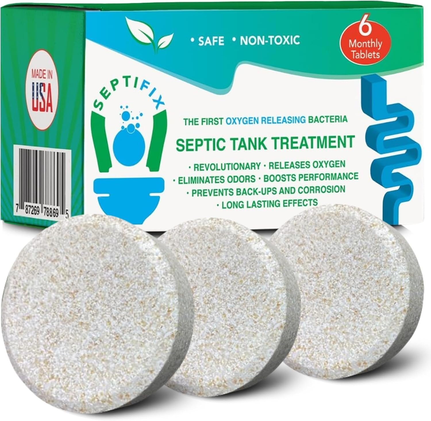Septifix septic tank treatment tablets next to the box